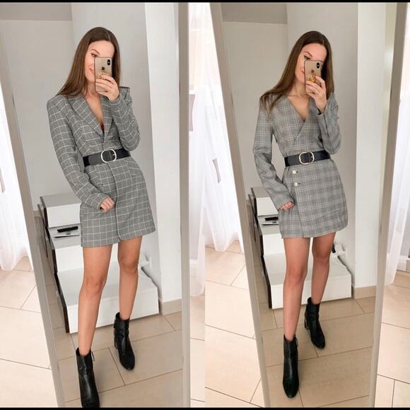ZARA BLOGGER FAVORITE PLAID BLAZER DRESS - Picture 9 of 16